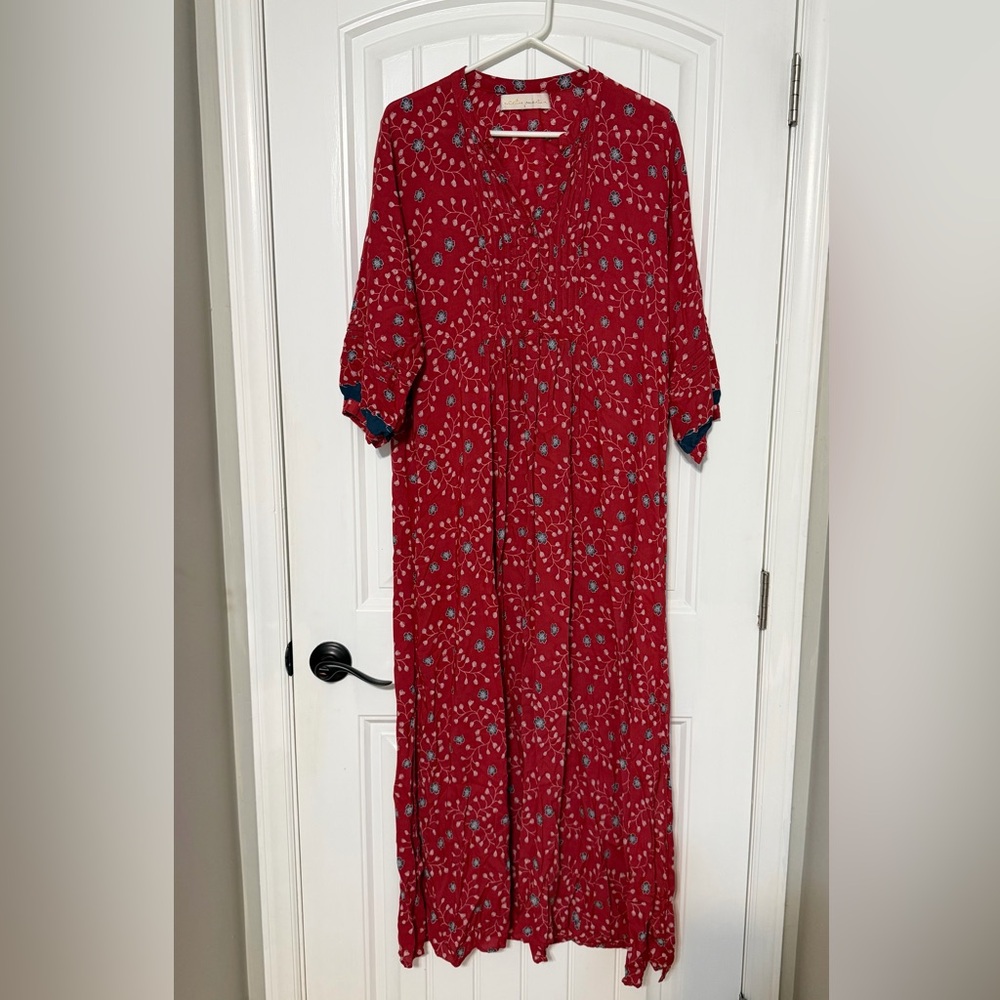 Natalie Martin Red Floral V-Neck Maxi Dress with Top Detailing and Side Slit